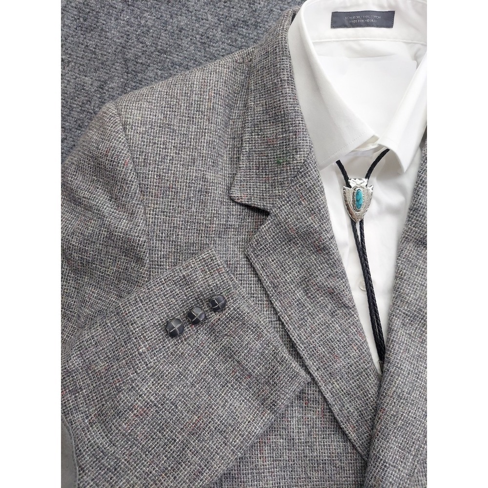 Vtg Pioneer Wear Blazer Jacket Mens 44 Gray Western Elbow Patch Wool Cowboy USA
